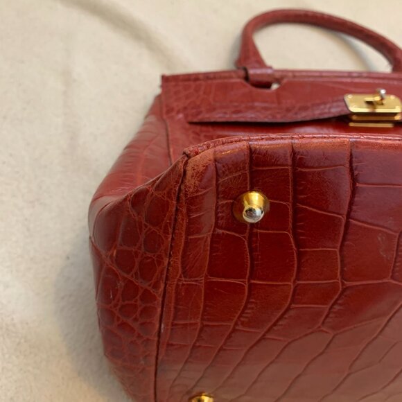 Designer Large Slate Red Crocodile Satchel Bag Made in Italy - Picture 6 of 16
